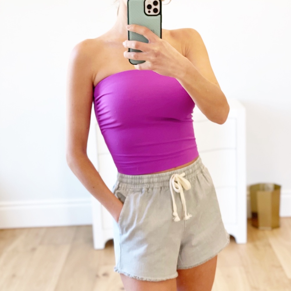 Gray Denim Like Raw Hem Drawstring Shorts - Picture 6 of 6